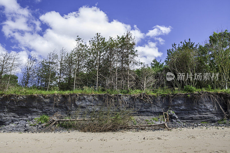 在南威尔士Carmarthenshire的Llanelli附近的Burry Port海滩的海岸侵蚀